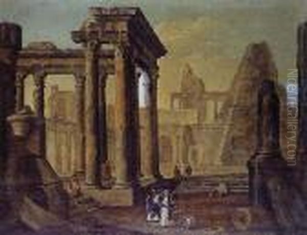 Capriccio With Roman Ruins Oil Painting by Hubert Robert