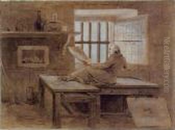 Hubert Robert In His Cell In The Prison Of St.lazare Oil Painting by Hubert Robert