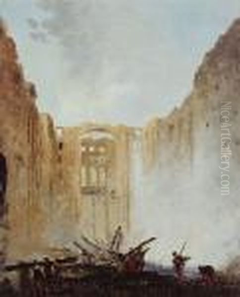 L'incendie De L'opera Au Palais Royal En 1781 Oil Painting by Hubert Robert