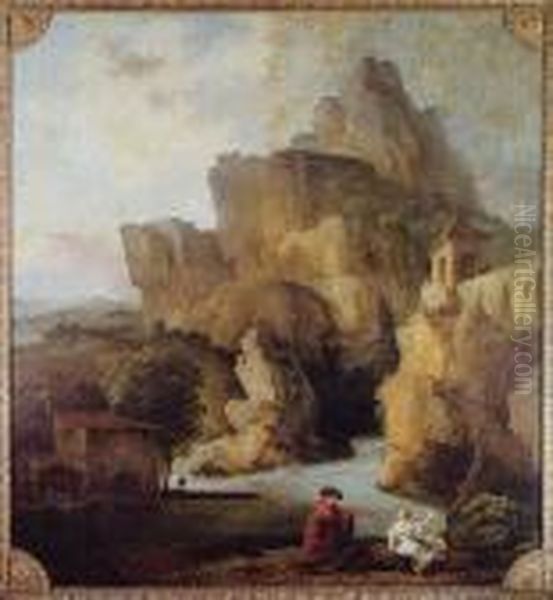 La Crique/le Debarcadere/la Cascade/le Viaduc/la Lavandiere Oil Painting by Hubert Robert