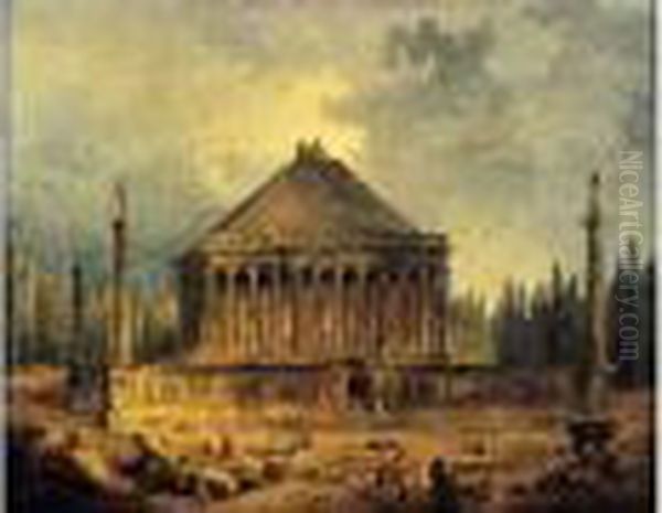 Le Mausolee D'halicarnasse. Oil Painting by Hubert Robert