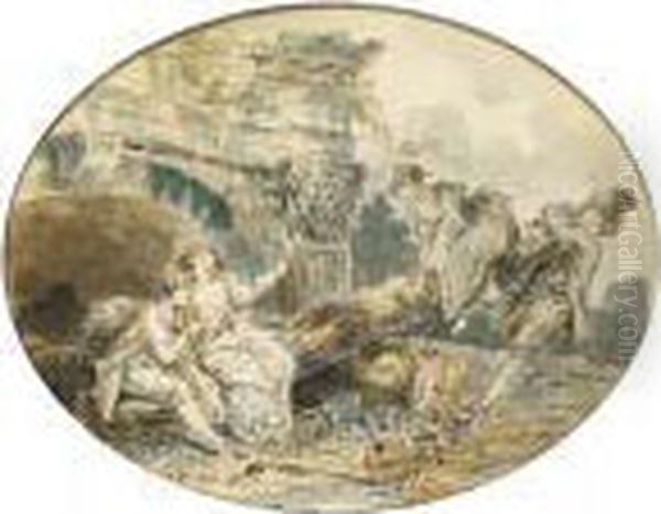 'la Balancoire': Lovers Playing On A Seesaw Oil Painting by Hubert Robert