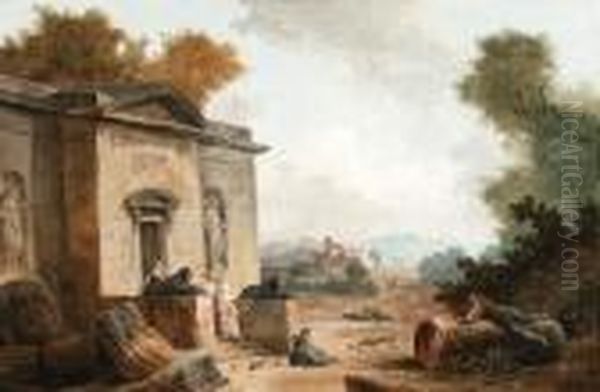 A Classical Building In A Landscape Oil Painting by Hubert Robert