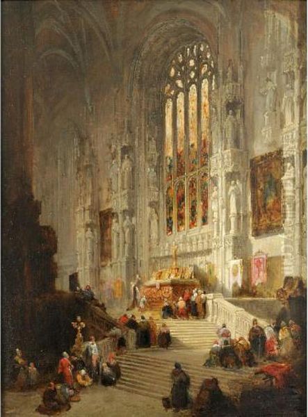 The Chancel Of The Church Of St. Rombault, Tirlemont Oil Painting by David Roberts