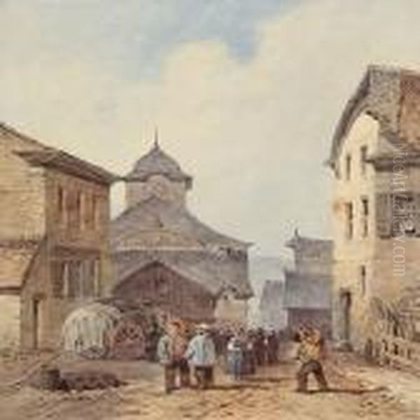 Street Life In A Village Oil Painting by David Roberts