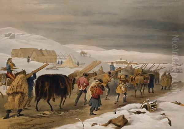 Huts and Warm Clothing for the Army, plate from The Seat of War in the East, pub. by Paul and Dominic Colnaghi and Co., 1856 Oil Painting by William Simpson