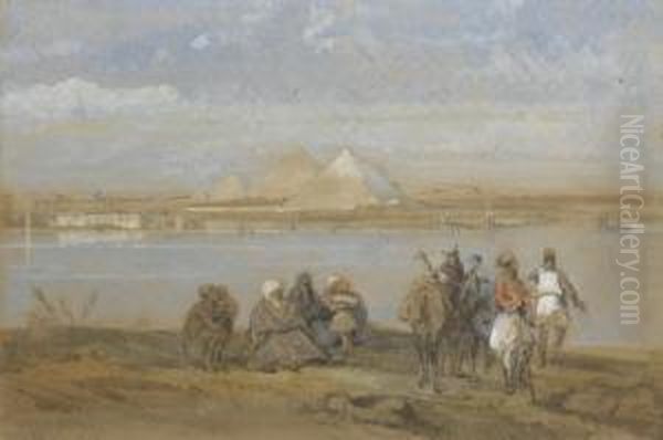 View Of The Pyramids Of Geezeh From The Nile, Egypt Oil Painting by David Roberts