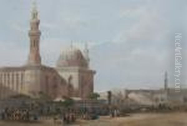 The Holy Land And Egypt: Mosque Of Sultanhassan From The Great Square Of The Rumeyleh Oil Painting by David Roberts