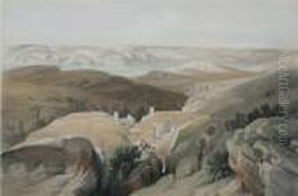 The Holy Land And Egypt: 
Wilderness Ofengedi, Convent Of St. Saba, Dead Sea In The Distance Oil Painting by David Roberts