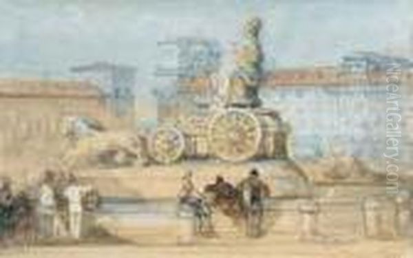 The Cybeles Fountain, Paseo Del Prado, Madrid Oil Painting by David Roberts