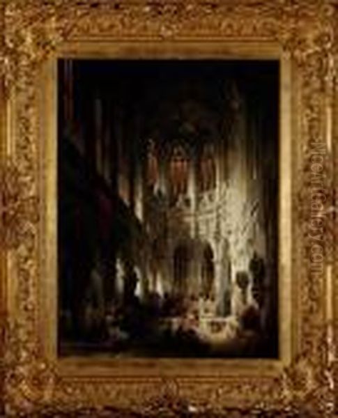 Interior De Catedral Oil Painting by David Roberts