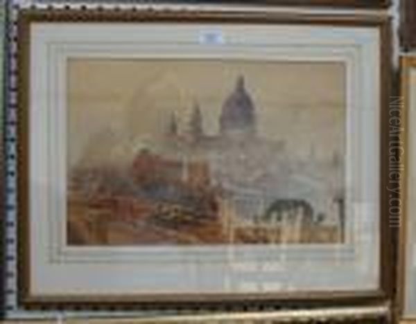 View Of St Paul's Cathedral From Blackfriars Bridge Oil Painting by David Roberts