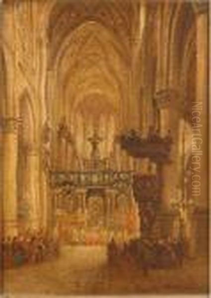 Continental Cathedral Interior Oil Painting by David Roberts