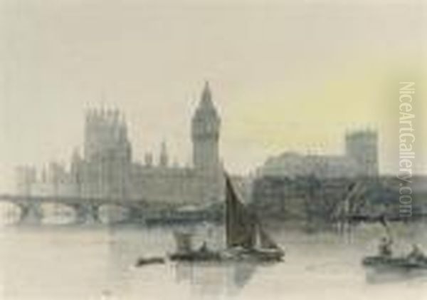 The Houses Of Parliament And Westminster Abbey Oil Painting by David Roberts