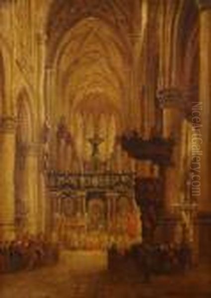 Interior Of A Cathedral Thought To Be St Stephen's Oil Painting by David Roberts