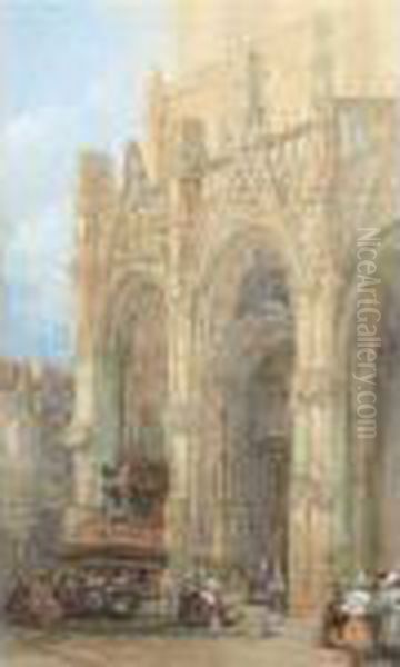 The Porch Of St. Maclou, Rouen Oil Painting by David Roberts