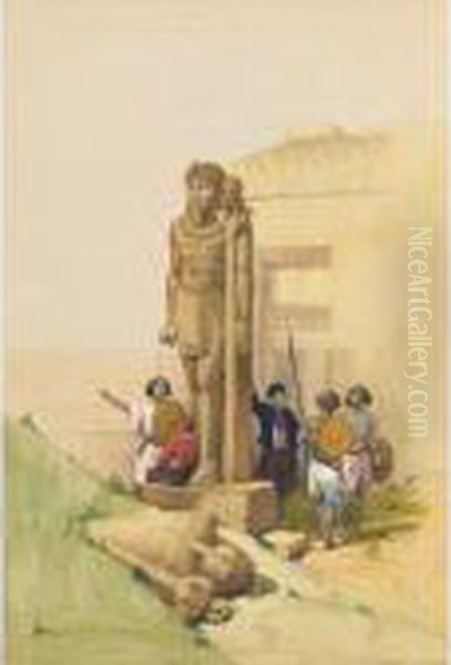 Colussus In Front Of Temple Of Wady Saboua-nubia Oil Painting by David Roberts