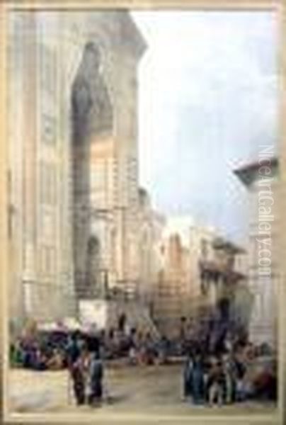 Entrance To The Mosque Of Sultan Hassan Oil Painting by David Roberts