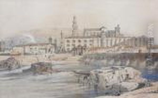 Remains Of A Roman Bridge On The Guadalquiver,cordova; Market Place, Carmona Oil Painting by David Roberts