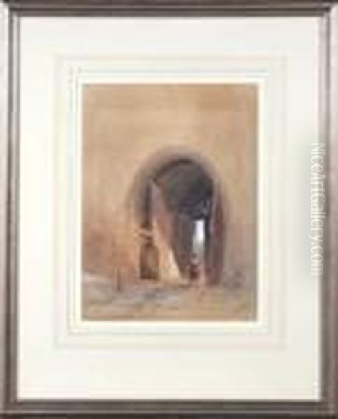 A Peddler Woman At A City Gateway Oil Painting by David Roberts