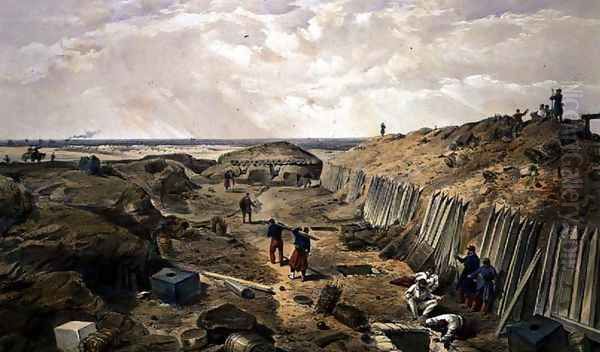 Ditch of the Bastion du Mat, plate from The Seat of War in the East, pub. by Paul and Dominic Colnaghi and Co., 1856 Oil Painting by William Simpson