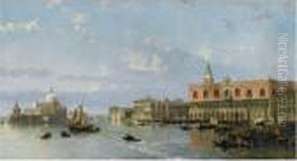 View Of The Doge's Palace And 
The Piazzetta, Venice, With Santa Maria Della Salute To The Left Oil Painting by David Roberts