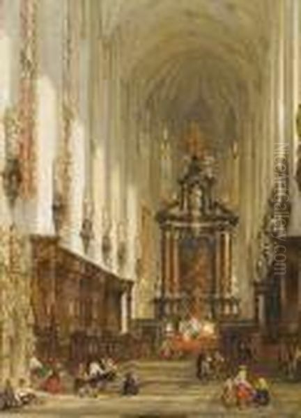 The Interior Of St Paul's, Antwerp Oil Painting by David Roberts