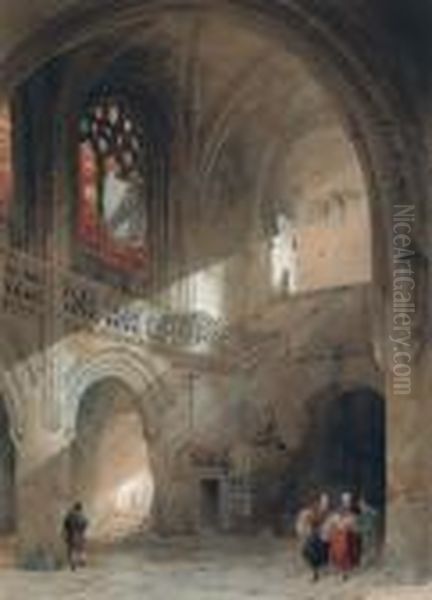 Interior Of The Church Of St. Saveur, Caen Oil Painting by David Roberts