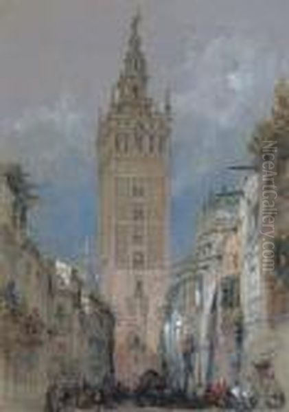 The Moorish Tower At Seville, Called The Giralda, Spain Oil Painting by David Roberts