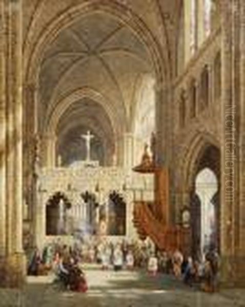 Interno Della Chiesa Sante Magdalene Di Troyes Oil Painting by David Roberts