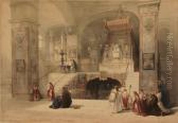 Shrine Of The Holy Sepulchre, Chapel Of The Annunciation,crypt Of The Holy Sepulchre Oil Painting by David Roberts