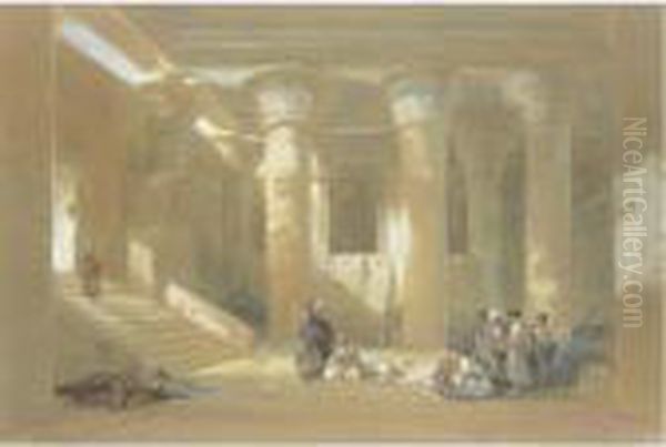 The Grand Portico Of The Temple At Esneh, Egypt Oil Painting by David Roberts