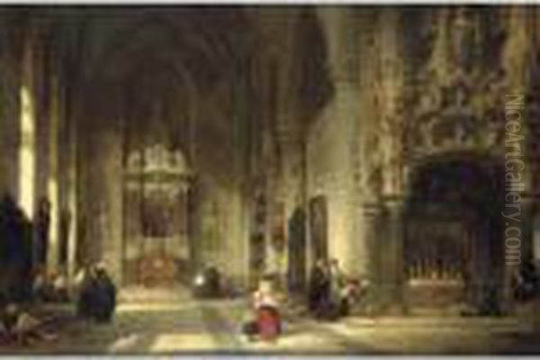 The Chapel Of St Nicholas, Dixmunde, Flanders Oil Painting by David Roberts