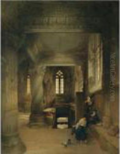 Interior Of Rosslyn Chapel Oil Painting by David Roberts