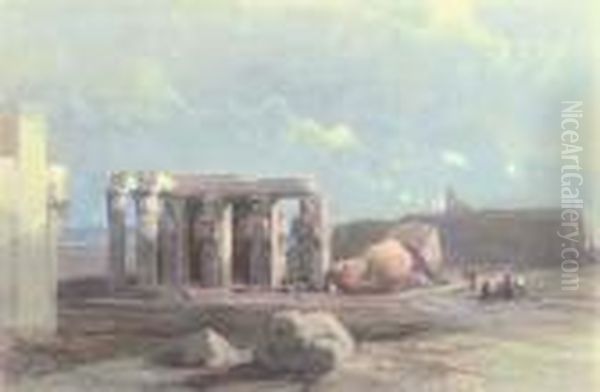 Fragments Of A Colossal Statue At The Memnonium, Thebes Oil Painting by David Roberts