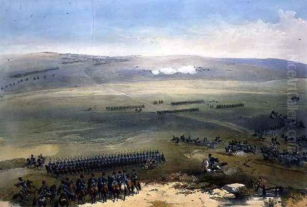 The Cavalry Affair of the Heights of Bulganak- the First Gun, plate from The Seat of War in the East, pub. by Paul and Dominic Colnaghi and Co., 1856 Oil Painting by William Simpson