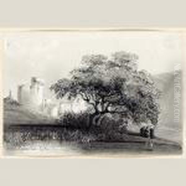 Arbol Junto A Castillo Oil Painting by David Roberts