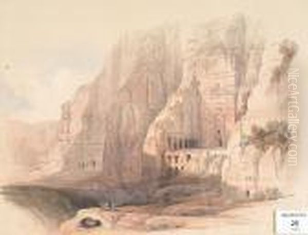 Excavated Mansions Of Petra Oil Painting by David Roberts