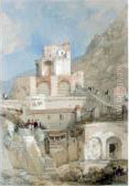 British Soldiers Before The Tower Of The Old Moorish Citadel In Gibraltar Oil Painting by David Roberts