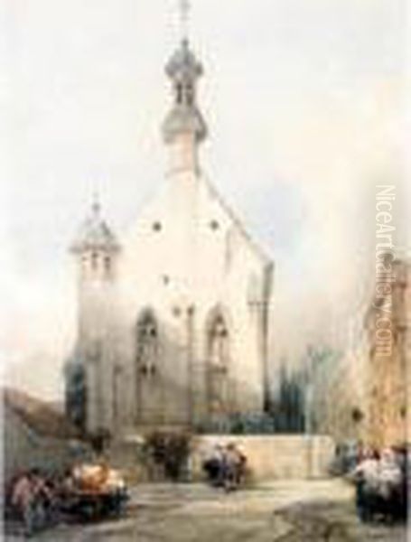 Figures By A Church In Mainz, Germany Oil Painting by David Roberts