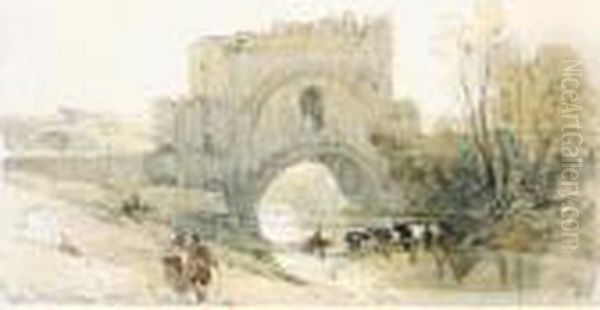 Ponte Nomentano, Rome Oil Painting by David Roberts