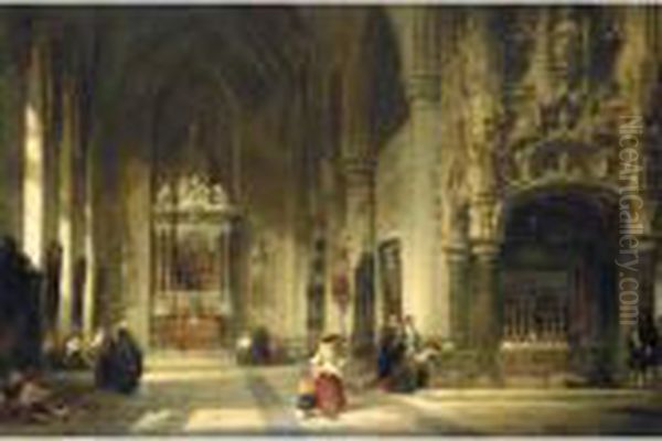 The Chapel Of St Nicholas, Dixmunde, Flanders Oil Painting by David Roberts