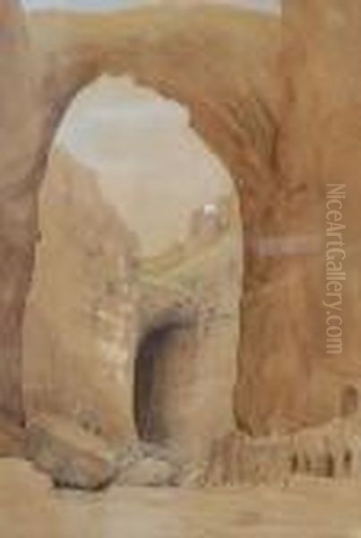 Constantina, Natural Arch In Ravine Oil Painting by David Roberts