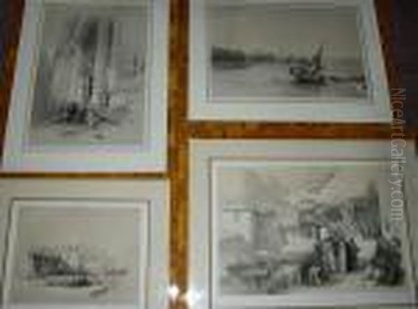 Convent Of St Catherine, Mount 
Sinai; Petra; Approach To The Fortress Of Ibrim - Nubia; Quay At Suez, 
Lithographs, 2nd And 3rd Plates Lithographed By Louis Haghe Oil Painting by David Roberts