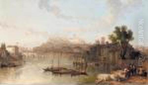 A View Of The Palace Of The Caesars, Rome, From The River Tiber Oil Painting by David Roberts