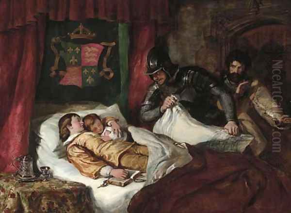 The death of Edward V and his brother Richard, Duke of York, in the Tower, 1483 Oil Painting by William Simpson