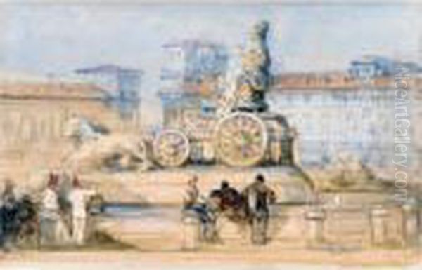 The Cybeles Fountain, Paseo Del Prado, Madrid Oil Painting by David Roberts