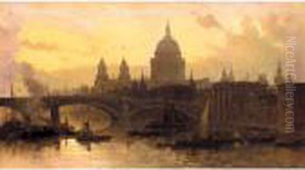 St. Pauls From The Thames, Looking West Oil Painting by David Roberts