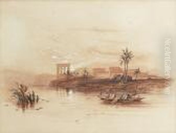 General View Of The Island Of Philae, Nubia Oil Painting by David Roberts