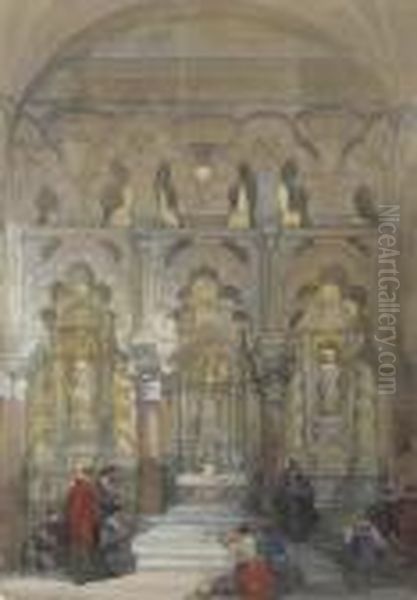 Figures Worshipping In The Mosque Of Cordova Oil Painting by David Roberts